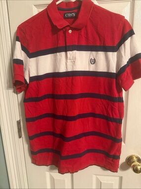Chaps Red, Navy & White Striped Polo Shirt